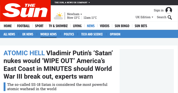 Rus termo-nükleer balistik füzesi RS-28 Sarmat'la ilgili The Sun'da yer alan haber. - Sputnik Türkiye