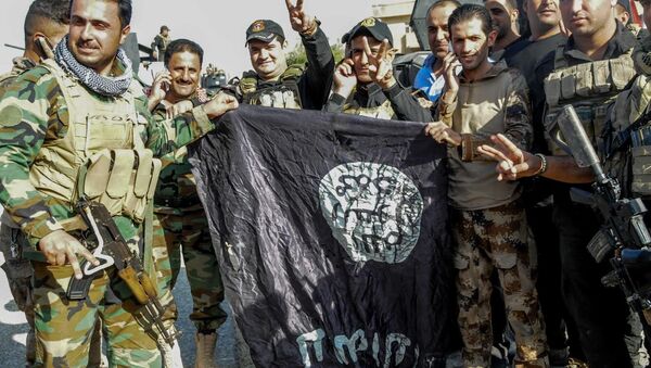 Irak ordusu, Musul'da IŞİD'in bayraklarını indiriyor - Sputnik Türkiye