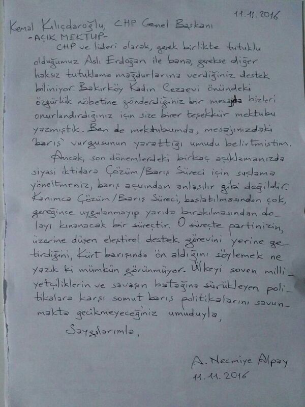 Necmiye Alpay'dan Kılıçdaroğlu'na açık mektup Necmiye Alpay'dan Kılıçdaroğlu'na açık mektup - Sputnik Türkiye