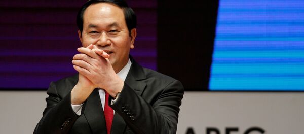 Vietnam's President Tran Dai Quang gestures during a meeting of the APEC (Asia-Pacific Economic Cooperation) CEO Summit in Lima, Peru, November 19, 2016. - Sputnik Türkiye