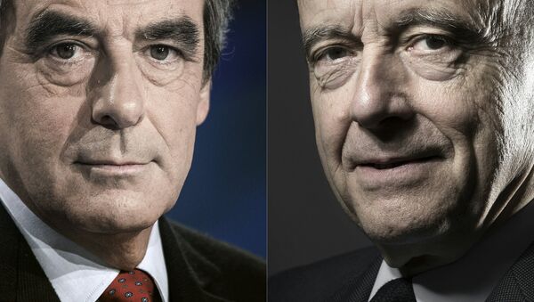 Fransa'da Cumhuriyetçilerin Cumhurbaşkanı adayları François Fillon ve Alain Juppe - Sputnik Türkiye