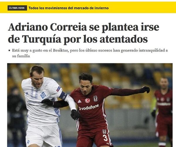 Adriano'nun Beşiktaş'tan ve Türkiye'den ayrılmak istediğini yazan İspanyol gazetenin sayfası - Sputnik Türkiye