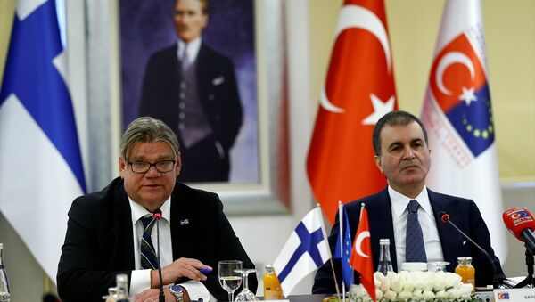 Avrupa Birliği (AB) Bakanı ve Başmüzakereci Ömer Çelik, Finlandiya Dışişleri Bakanı Timo Soini (solda) ile bakanlıkta bir araya geldi. - Sputnik Türkiye