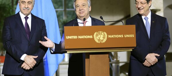 Mustafa Akıncı- Nikos Anastasiadis- Antonio Gutteres - Sputnik Türkiye