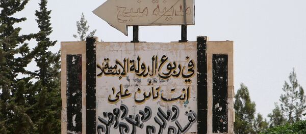 Menbiç'in yönünü gösteren bir yol tabelası - Sputnik Türkiye