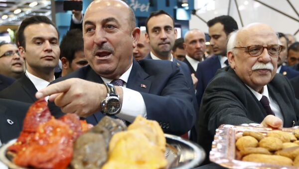 Çavuşoğlu ile Kültür ve Turizm Bakanı Nabi Avcı, Berlin'deki turizm fuarında Türk yemeklerini tanıttı. - Sputnik Türkiye