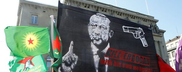 Bern - miting - Erdoğan posteri - Sputnik Türkiye
