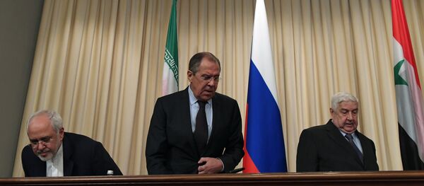 Rusya Dışişleri Bakanı Sergey Lavrov, İran Dışişleri Bakanı Cevad Zarif ve Suriye Dışişleri Bakanı Velid Muallim - Sputnik Türkiye