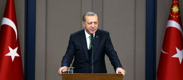 Cumhurbaşkanı Recep Tayyip Erdoğan, Rusya'nın Soçi kentine hareketinden önce Esenboğa Havalimanı'nda basın toplantısı düzenledi. - Sputnik Türkiye