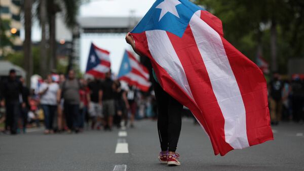 Porto Riko'da hükümetin kemer sıkma önlemlerini protesto eden bir eylemci - Sputnik Türkiye