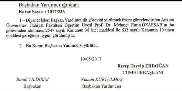 Diyanet İşleri Başkan Yardımcısı Mehmet Emin Özafşar görevinden alındı - Sputnik Türkiye