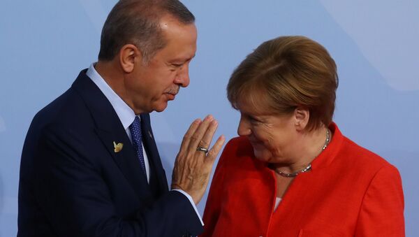 G20 Liderler Zirvesi, Hamburg'da başladı: Angela Merkel ve Recep Tayyip Erdoğan - Sputnik Türkiye