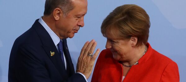 G20 Liderler Zirvesi, Hamburg'da başladı: Angela Merkel ve Recep Tayyip Erdoğan - Sputnik Türkiye