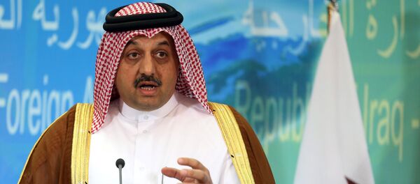 Qatari Foreign Minister Khalid bin Mohammed al-Attiyah speaks during a press conference with his Iraqi counterpart Ibrahim al-Jaafari in Baghdad, Iraq, Friday, May 29, 2015. - Sputnik Türkiye