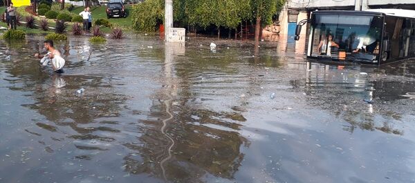 İstanbul'da yer yer dolu şeklinde yağan sağanak, kent genelinde etkili oldu. Yoğun yağış nedeniyle Unkapanı köprüsünün altında bir İETT otobüsü ile bir otomobil yolda kaldı. Otobüste mahsur kalan yolcular, vatandaşların yardımıyla tahliye edildi. İstanbul'da yer yer dolu şeklinde yağan sağanak, kent genelinde etkili oldu. Yoğun yağış nedeniyle Unkapanı köprüsünün altında bir İETT otobüsü ile bir otomobil yolda kaldı. Otobüste mahsur kalan yolcular, vatandaşların yardımıyla tahliye edildi. - Sputnik Türkiye