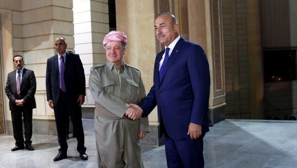 Irak Kürt Bölgesel Yönetimi'nin Başkanı Mesud Barzani ile Dışişleri Bakanı Mevlüt Çavuşoğlu - Sputnik Türkiye