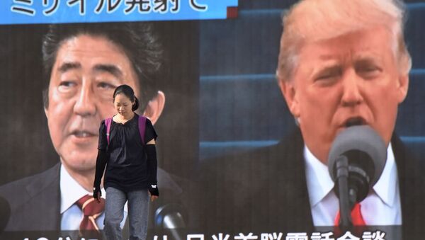 ABD Başkanı Donald Trump- Japonya Başbakanı Şinzo Abe- Kuzey Kore - Sputnik Türkiye