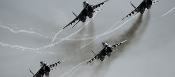 MiG-29 multipurpose fighter aircraft of the Swifts aerobatic team participate in an airshow at the Kubinka air base during the international military-technical forum ARMY-2016. (File) - Sputnik Türkiye