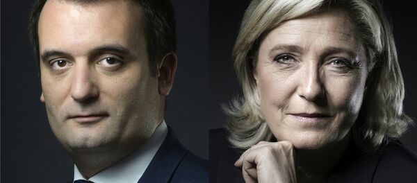 Fransa'da aşırı sağ parti Ulusal Cephe'nin (FN) Başkan Yardımcısı Florian Philippot- Genel Başkan Marine Le Pen - Sputnik Türkiye