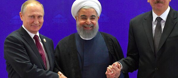 Rusya Devlet Başkanı Vladimir Putin, İran Cumhurbaşkanı Hasan Ruhani, Azerbaycan Cumhurbaşkanı İlham Aliyev - Sputnik Türkiye