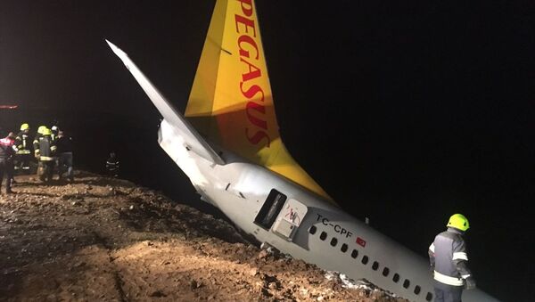 Ankara'dan Trabzon'a gelen uçak Trabzon Havalimanı'na iniş yaptıktan sonra pistten dışarıya çıktı. - Sputnik Türkiye