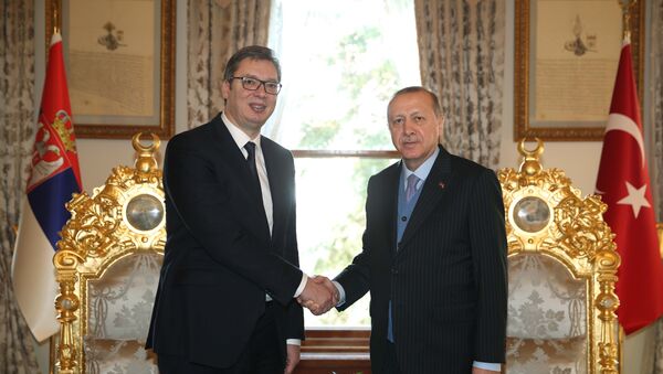 Cumhurbaşkanı Recep Tayyip Erdoğan, Sırbistan Devlet Başkanı Aleksandar Vucic'i kabul etti. - Sputnik Türkiye