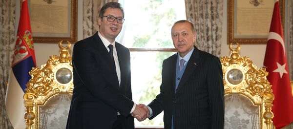 Cumhurbaşkanı Recep Tayyip Erdoğan, Sırbistan Devlet Başkanı Aleksandar Vucic'i kabul etti. - Sputnik Türkiye
