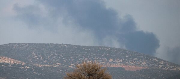 Zeytin Dalı Harekatı'nda Hatay'ın Hassa ve Kırıkhan ilçelerinin karşısındaki Afrin'in batı kırsalı TSK'nin topçu birliklerince vuruluyor. - Sputnik Türkiye