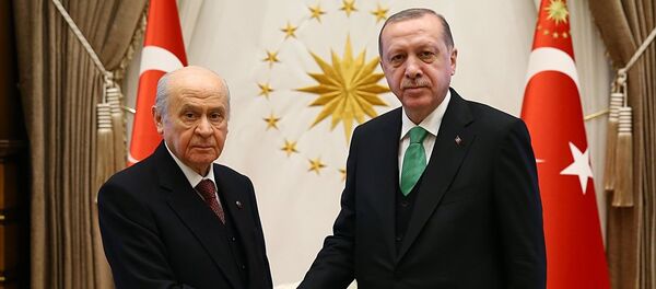 Cumhurbaşkanı Recep Tayyip Erdoğan, MHP Genel Başkanı Devlet Bahçeli'yi kabul etti. Cumhurbaşkanı Recep Tayyip Erdoğan, MHP Genel Başkanı Devlet Bahçeli'yi kabul etti. - Sputnik Türkiye