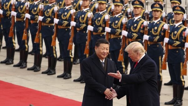 Trump ile Şi'nin Pekin'de Ulusal Halk Kongresi binası Büyük Halk Salonu'nu ziyareti - Sputnik Türkiye