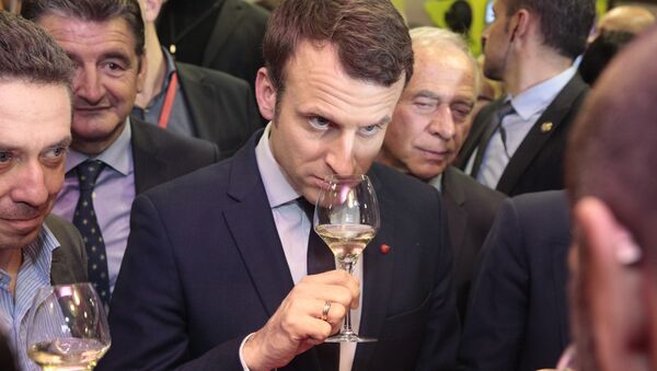 Emmanuel Macron Paris uluslararası tarım fuarı (Salon de l'agriculture) şarap testi 2017 - Sputnik Türkiye