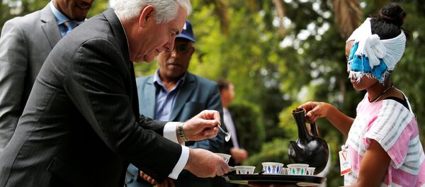 ABD Dışişleri Bakanı Rex Tillerson Etiyopya Addis Ababa geleneksel kahve töreni 8 Mart 2018 - Sputnik Türkiye