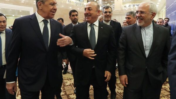 Türkiye-Rusya-İran Dışişleri Bakanları Kazakistan’da, Suriye konulu 9. Astana toplantısında. - Sputnik Türkiye