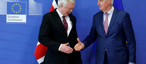 AB Komisyonu'nun Brexit Başmüzakerecisi Michel Barnier ve İngiltere Brexit Bakanı David Davis - Sputnik Türkiye