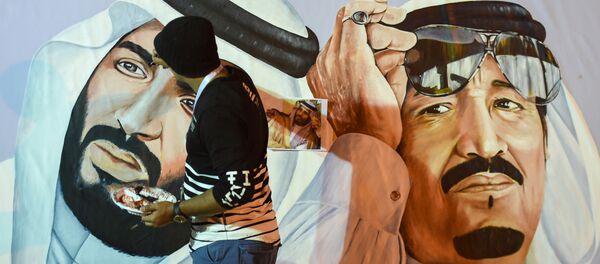 Şubat 2018, Riyad, 32. Cenadriya Kültür ve Miras Festivali, Suudi Kralı Selman ile Veliaht Prens Muhammed bin Selman duvar resmi - Sputnik Türkiye