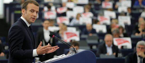 ABD'nin Suriye saldırısına 'uluslararası toplumun onuru' adına katıldıklarını savunan Fransa Cumhurbaşkanı Emmanuel Macron'u Avrupa Parlamentosu üyeleri protesto etti. - Sputnik Türkiye