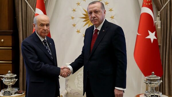MHP Genel Başkanı Devlet Bahçeli- Cumhurbaşkanı ve AK Parti Genel Başkanı Recep Tayyip Erdoğan - Sputnik Türkiye