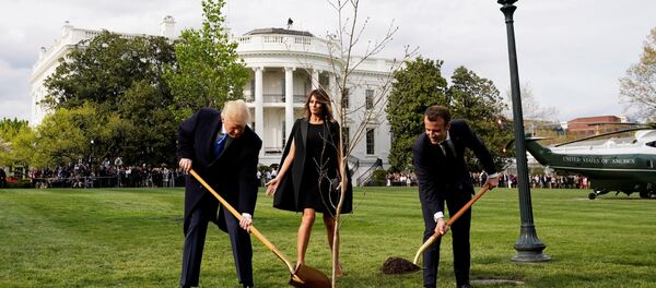ABD Başkanı Donald Trump- First Lady Melania Trump- Fransa Cumhurbaşkanı Emmanuel Macron - Sputnik Türkiye
