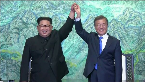 Kuzey Kore lideri Kim Jong-un ve Güney Kore Devlet Başkanı Moon Jae-in - Sputnik Türkiye