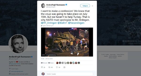 Rasmussen'in hesabından yapılan 15 Temmuz paylaşımı - Sputnik Türkiye