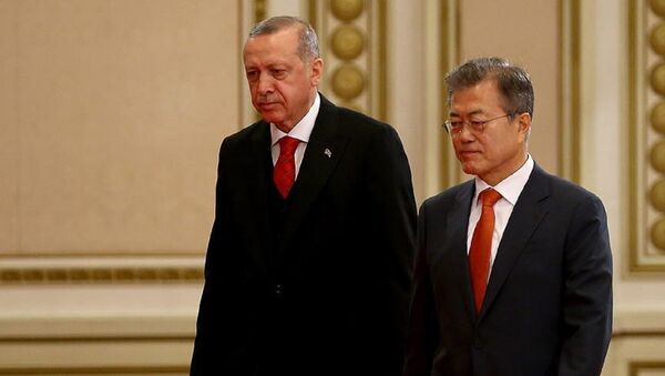 Cumhurbaşkanı Recep Tayyip Erdoğan ile Güney Kore lideri Moon Jae-in - Sputnik Türkiye