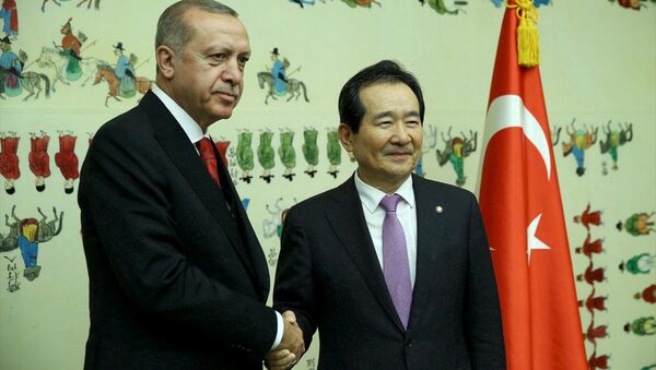 Cumhurbaşkanı Recep Tayyip Erdoğan - Güney Kore Ulusal Meclis Başkanı Chung Sye-kyun - Sputnik Türkiye