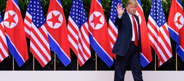 Donald Trump, Kuzey Kore bayrağı - Sputnik Türkiye