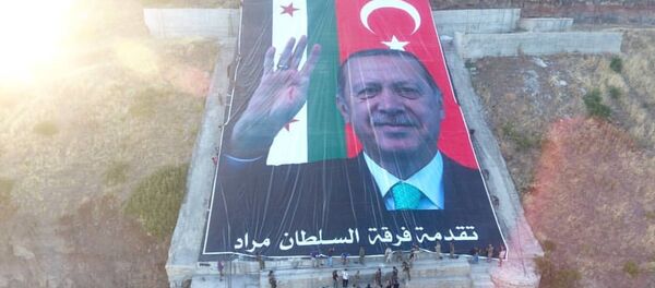 Afrin'de Öcalan resminin imha edildiği alana Erdoğan posteri yerleştirildi - Sputnik Türkiye