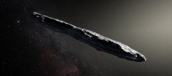 This artist’s impression shows the first interstellar asteroid: 'Oumuamua. This unique object was discovered on 19 October 2017 by the Pan-STARRS 1 telescope in Hawai`i. - Sputnik Türkiye