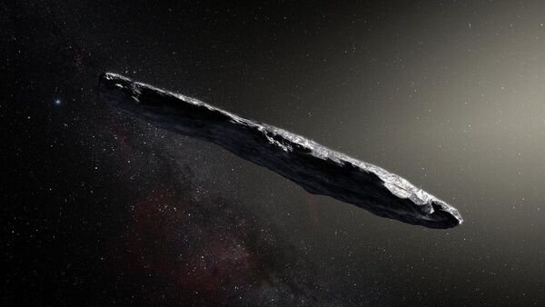 This artist’s impression shows the first interstellar asteroid: 'Oumuamua. This unique object was discovered on 19 October 2017 by the Pan-STARRS 1 telescope in Hawai`i. - Sputnik Türkiye