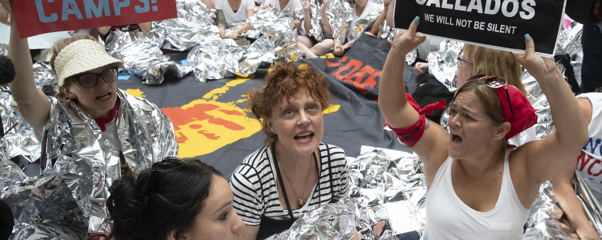 Trump'ın göçmen politikasını protesto eden aktris Susan Sarandon beraberindeki yüzlerce kadınla birlikte gözaltına alındı - Sputnik Türkiye, 1920, 29.06.2018