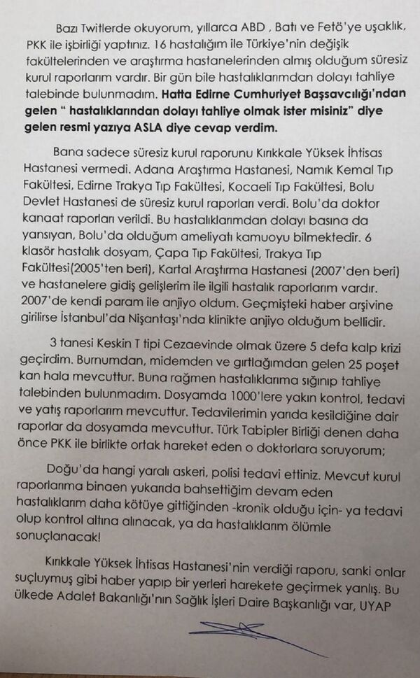 Alaattin Çakıcı'nın mektubu. - Sputnik Türkiye