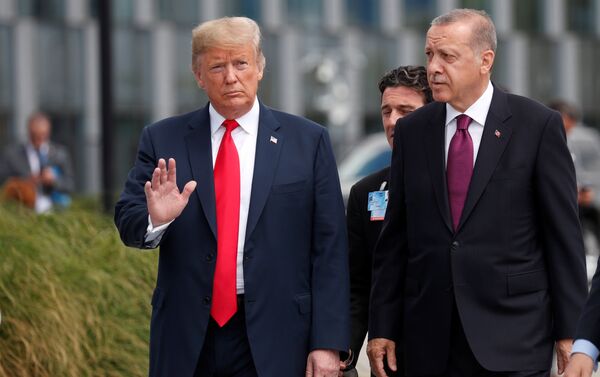 ABD Başkanı Donald Trump, Cumhurbaşkanı Recep Tayyip Erdoğan'la bir süre sohbet etti. - Sputnik Türkiye