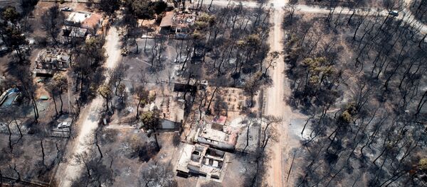 Yunanistan’nın Mati bölgesinde yangından zarar gören alanlara havadan bakış. - Sputnik Türkiye